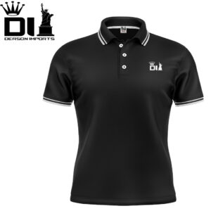 Camisa Dry Fit Polo Preta Lisa Masculina com Detalhe Branco