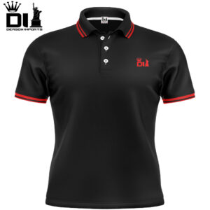 Camisa Polo Dry Fit Preta Masculina com Detalhes Vermelhos