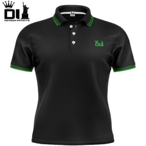 Camisa Dry FitPolo Preta Com Gola Verde