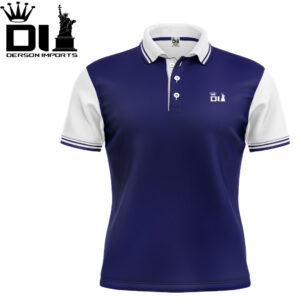Camisa Polo Dry Fit Masculina Azul Marinho com Manga Branca
