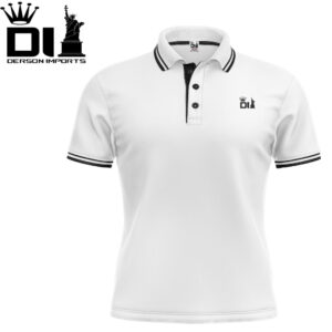 Camisa Polo Dry Fit Masculina Branca com Detalhes Pretos